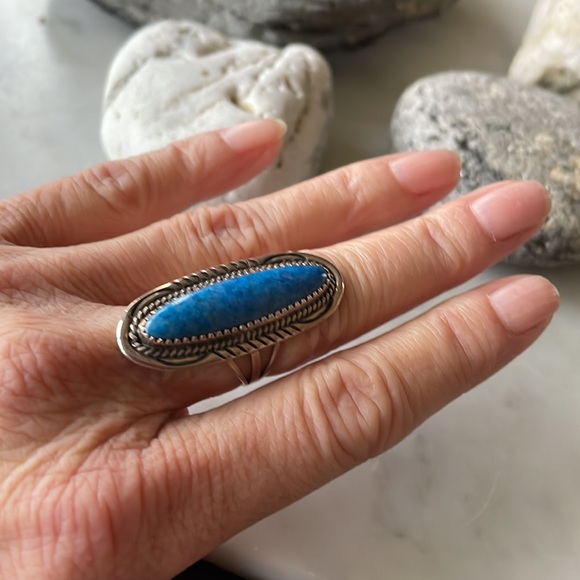 SOLD Native American Vintage Denim Lapis Ring - Picture 2 of 9